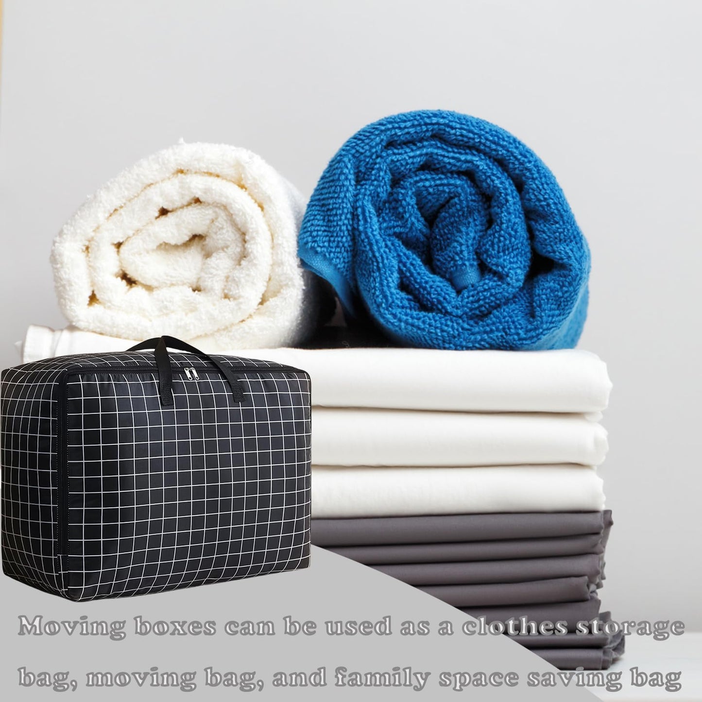 Storage 2 Pcs Large bag 105L Wardrobe Heavy Duty Laundry Oxford Cloth Duvet King Size Moisture Proof Black White Plaid