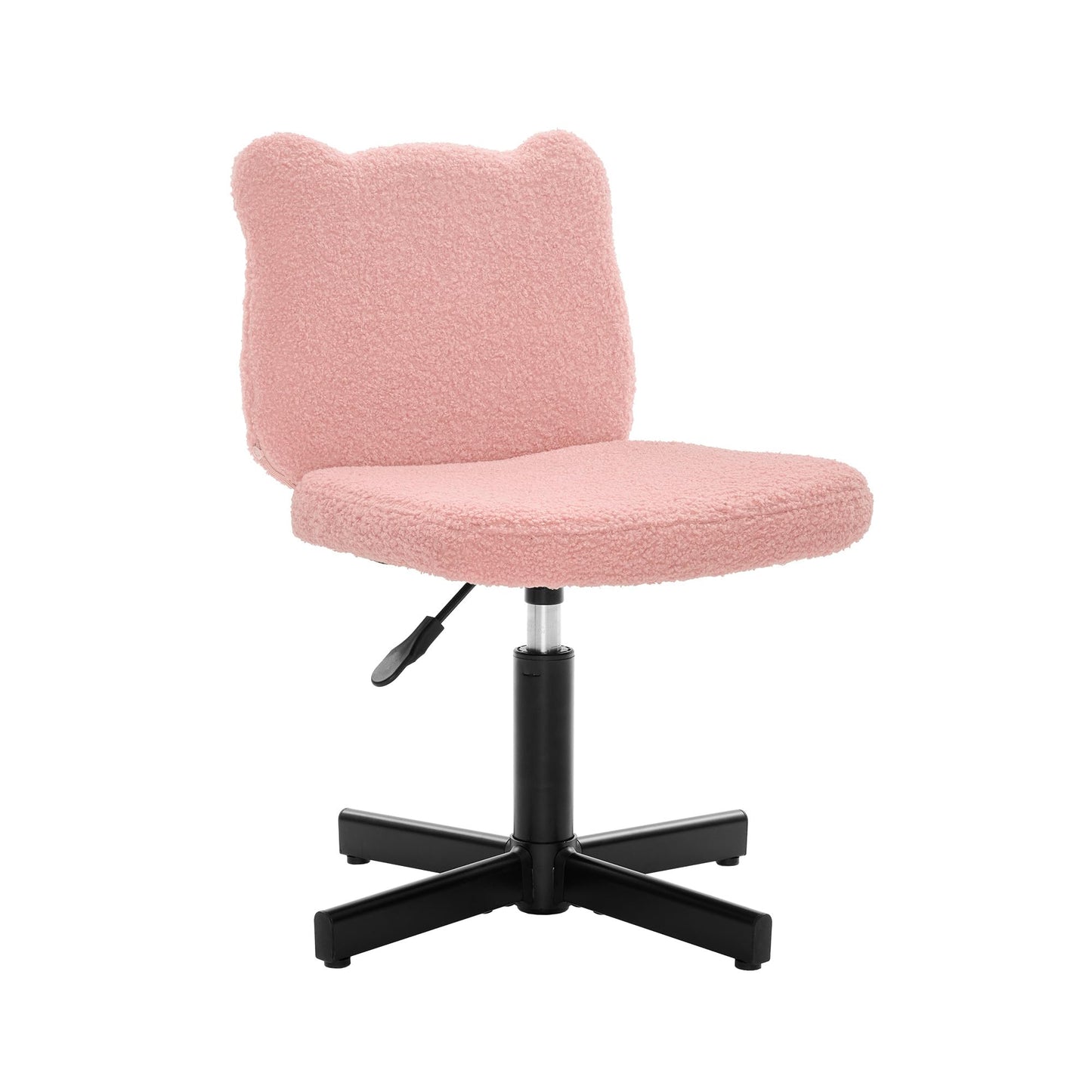 LUE BONA 360° Swivel Vanity Stool with Bear Ear Backrest, Height Adjustable Teddy Velvet Dressing Table Chair, Pink