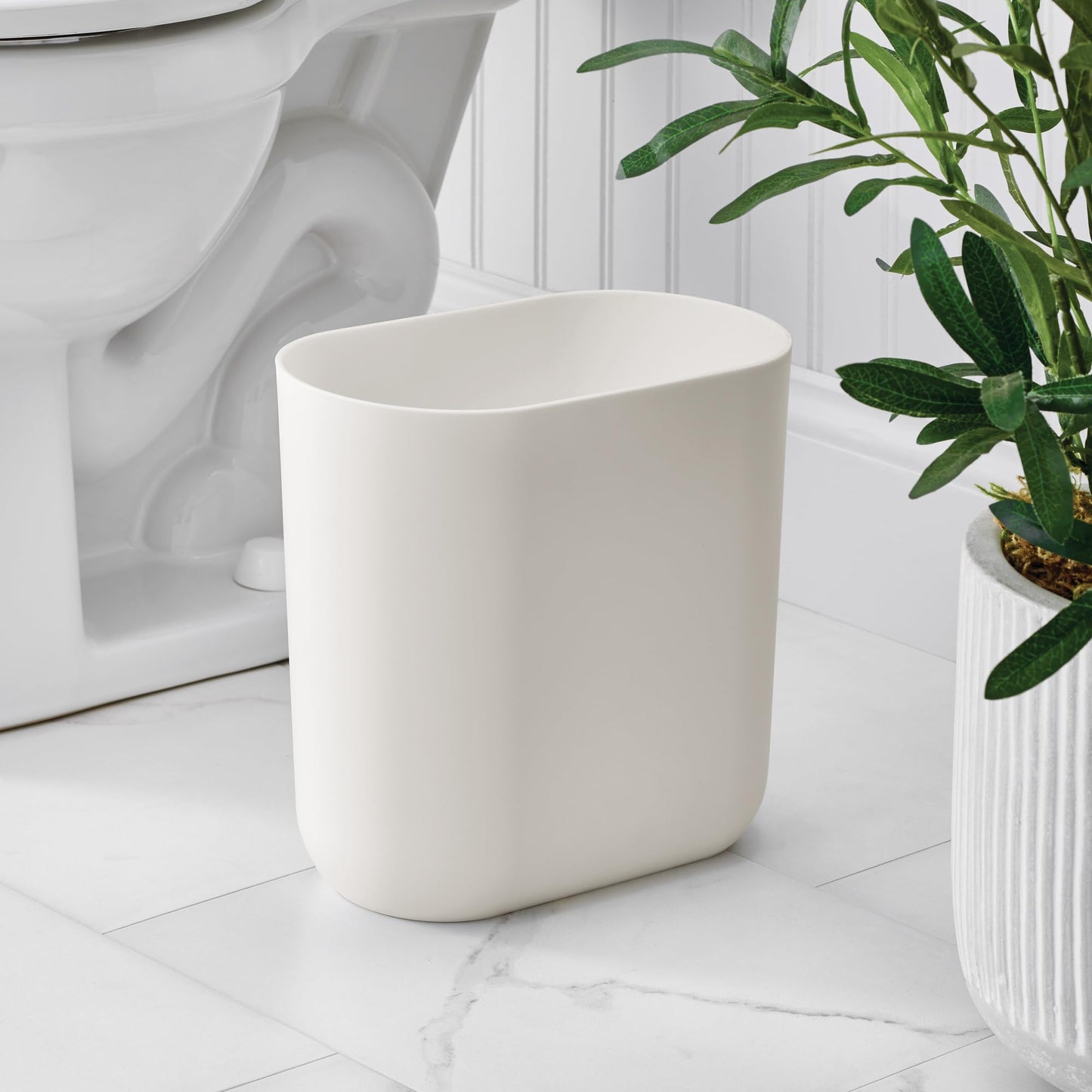 iDesign Recycled Plastic Slim Oval Waste Basket, The Cade Collection – 10.625” x 5.5” x 9.75”, Coconut