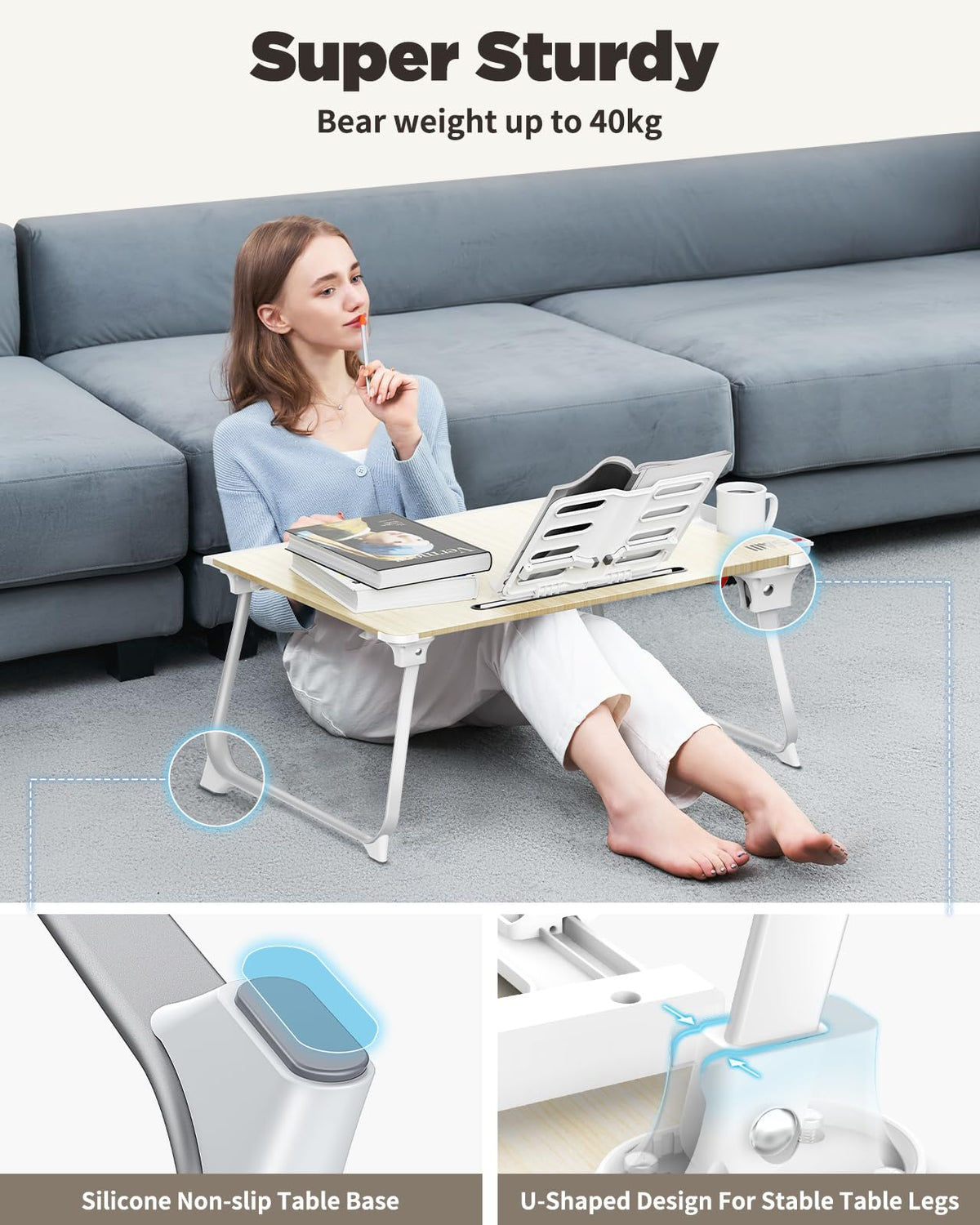 SAIJI Laptop Desk for Bed XX-Large Foldable Bed Table Tray