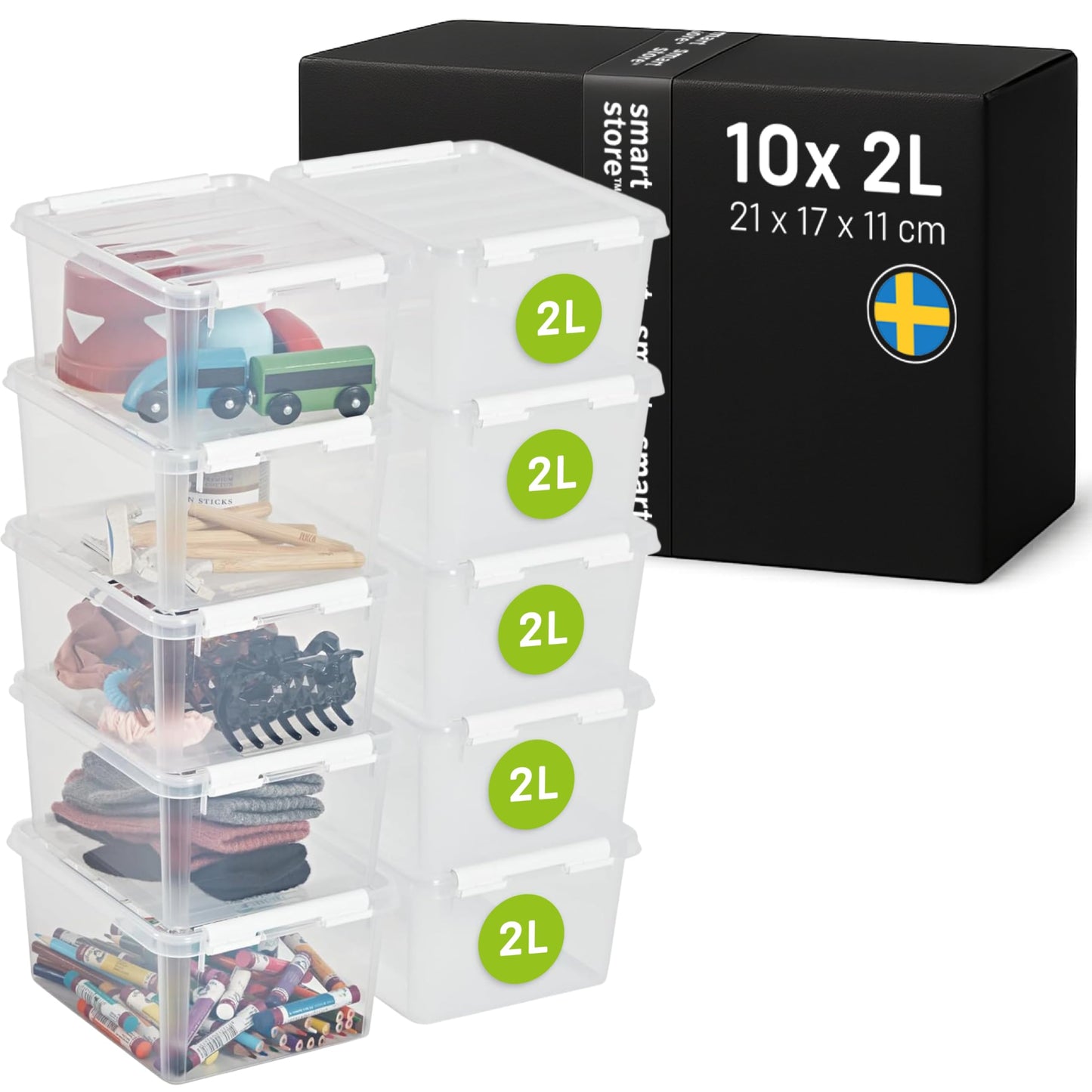 SmartStore - 10x Plastic Storage Box with Lid Classic 2L (21x17x11cm) |Storage Drawers|Food-Safe Material|Kitchen & Organisation|BPA-Free|Durable