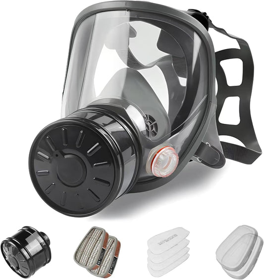 sykua Full Face Gas Mask, Gas Masks Survival Nuclear and Chemical with 40mm Activated Carbon Filter, Reusable Respirator Mask for Gases, Vapors, Dust,