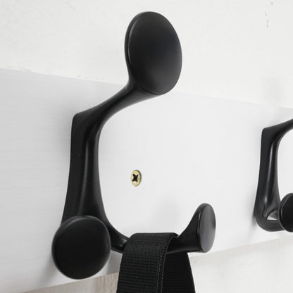 HONSKY Wall Mounted Coat Rack, 91cm White Pine Wood Base, 6 Black Sturdy Aluminium Alloy Triple Hooks18 Hanging Points