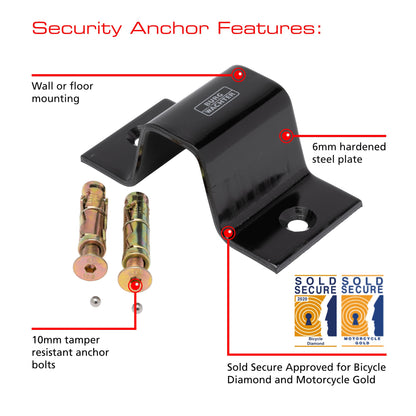 Burg-Wachter 2M Sold Secure Gold Bike Chain, Lock and Ground Anchor Kit,Black
