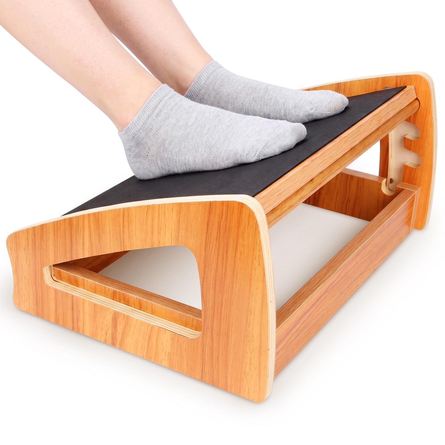 Ergonomic Under Desk Footrest, Adjustable Wooden Office Footrest with 3 Heights, Large Anti-Slip Surface, Supports Posture & Blood Circulation