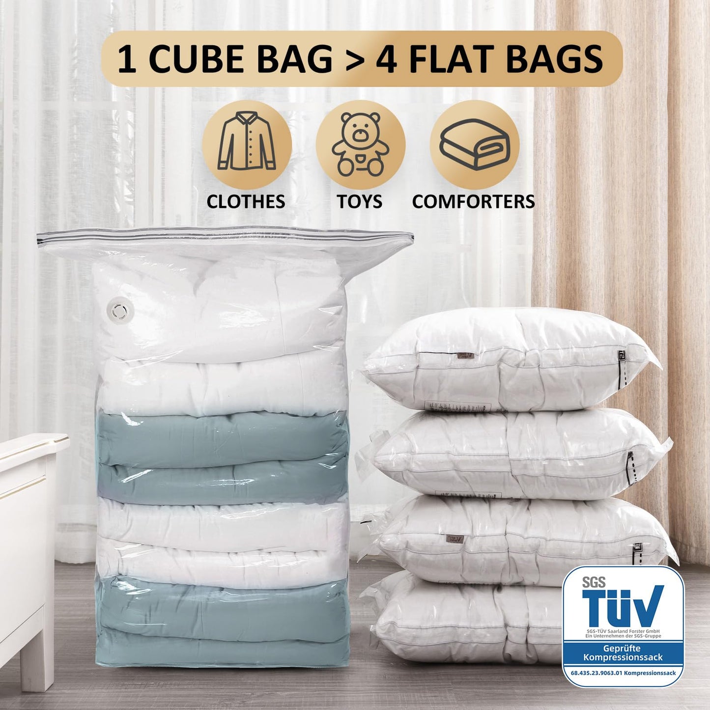 TAILI Extra Large Vacuum Storage Bags Cube, 6 Jumbo(80x100x38 CM), Clear