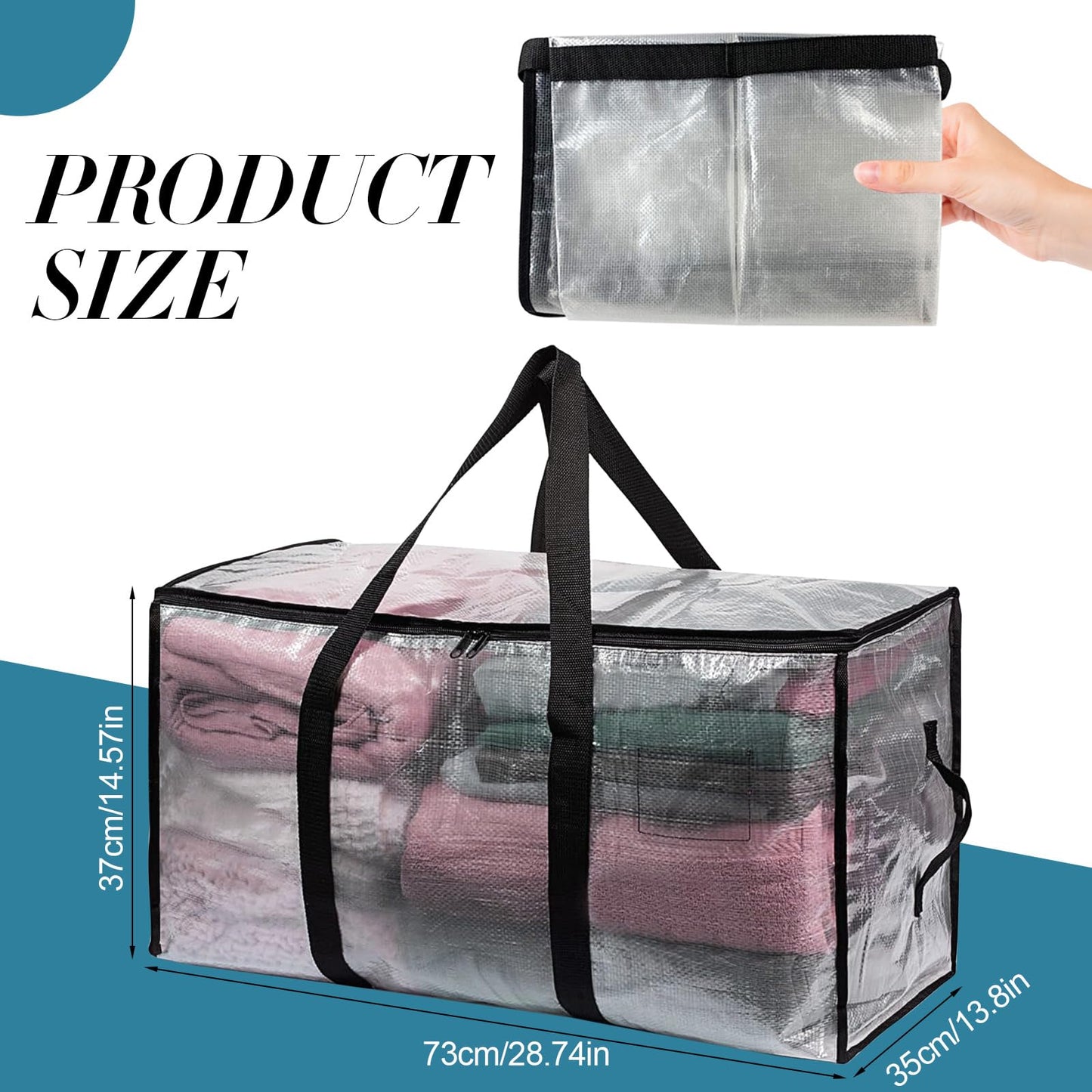 FANFX 2 Packs Heavy-Duty Storage Bags, Moving Oversized Organizer Tote, Clear Waterproof Sustainable Storage Bags with Zips for Moving
