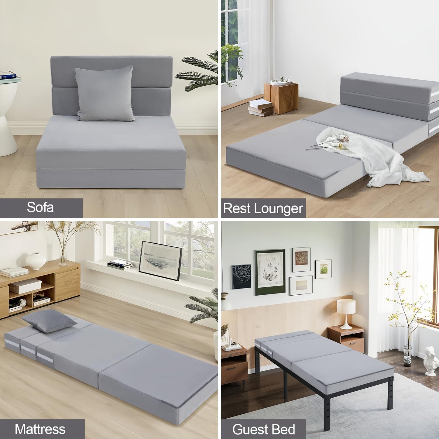 MeMoreCool Folding Floor Mattress Single, Fold Out Sofa Chair, Grey