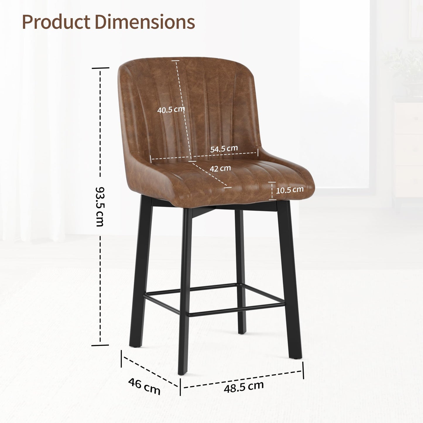 BonVache Bar Stools Set of 2, Swivel Breakfast Barstools, Kitchen Island Counter Stools for Breakfast Home Kitchen Restaurant Dining Room, Brown