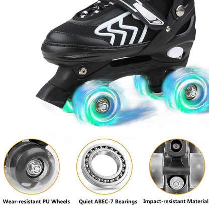 Kids Roller Skates for Boys Girls Children Beginners, 4 Sizes Adjustable Roller Skates for Child Toddler Ages 4-6-12 with 8 Light up Wheels (Small -