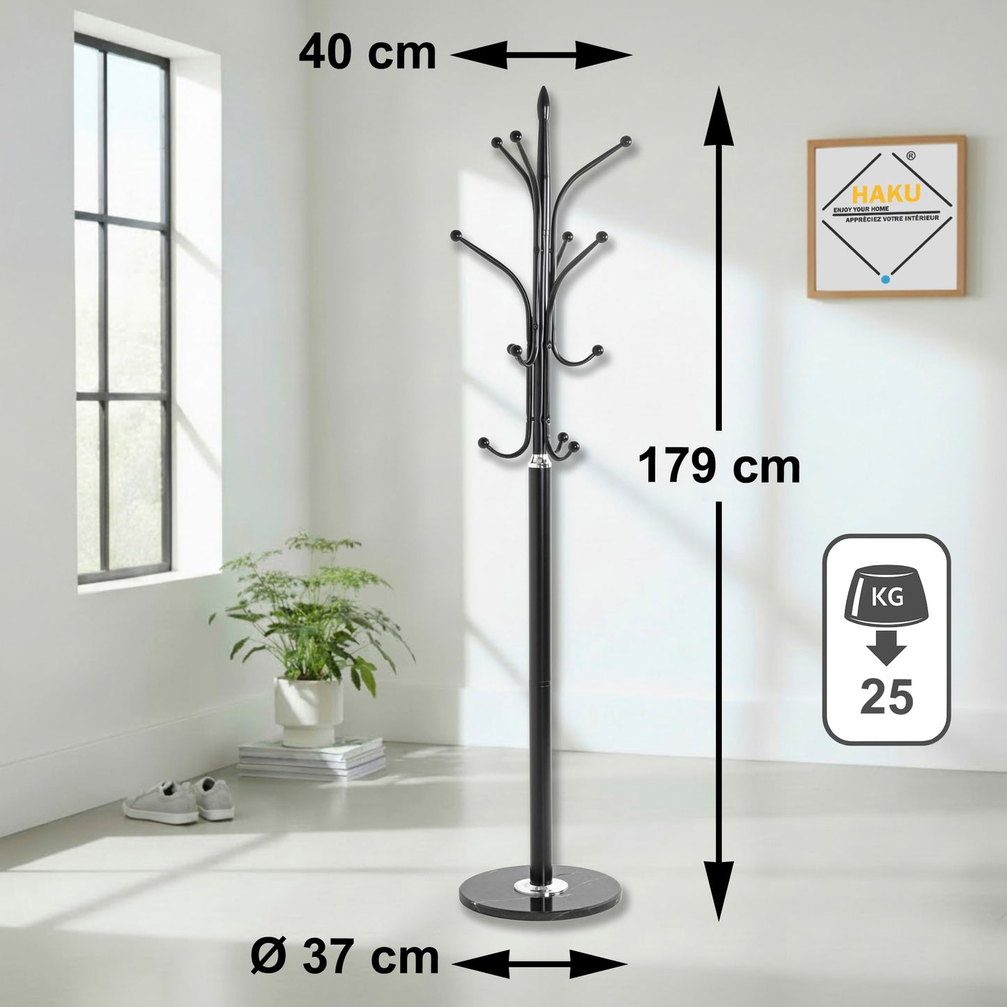 HAKU Coat rack chrome, black, marble, metal coat rack - Dimensions: H 179 x Ø 40 cm, Style: Modern