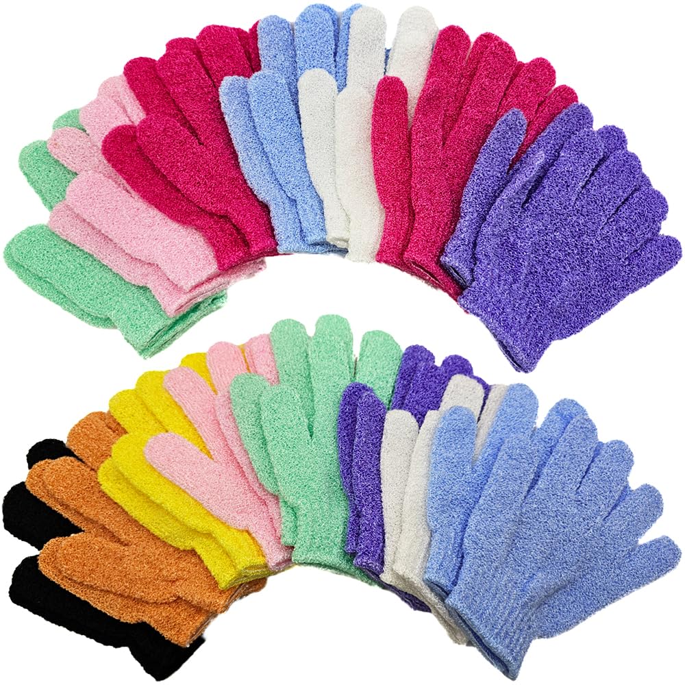 Aisamco 30 Pcs Exfoliating Gloves for Shower,15 Colors Body Scrubber Gloves Bath Gloves,Scrub Exfoliate Glove Mitt Shower Spa Massage Wash Deep