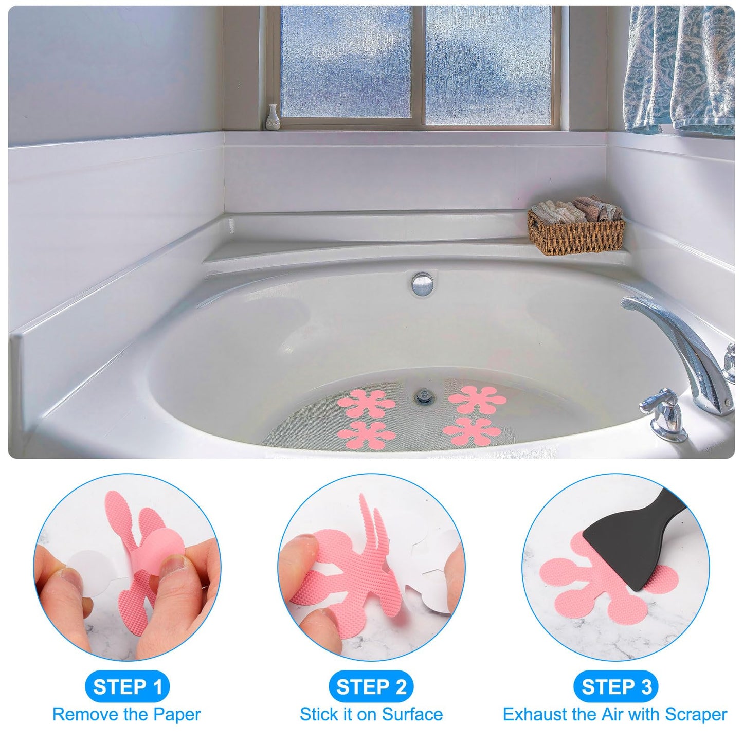 PATIKIL Bathtub Non Slip Stickers 3.15x3.15 Inch, 24 Pack Snowflake Safety Shower Floor Anti Slip Stickers with Adhesive Decals Scraper for Bath Tub