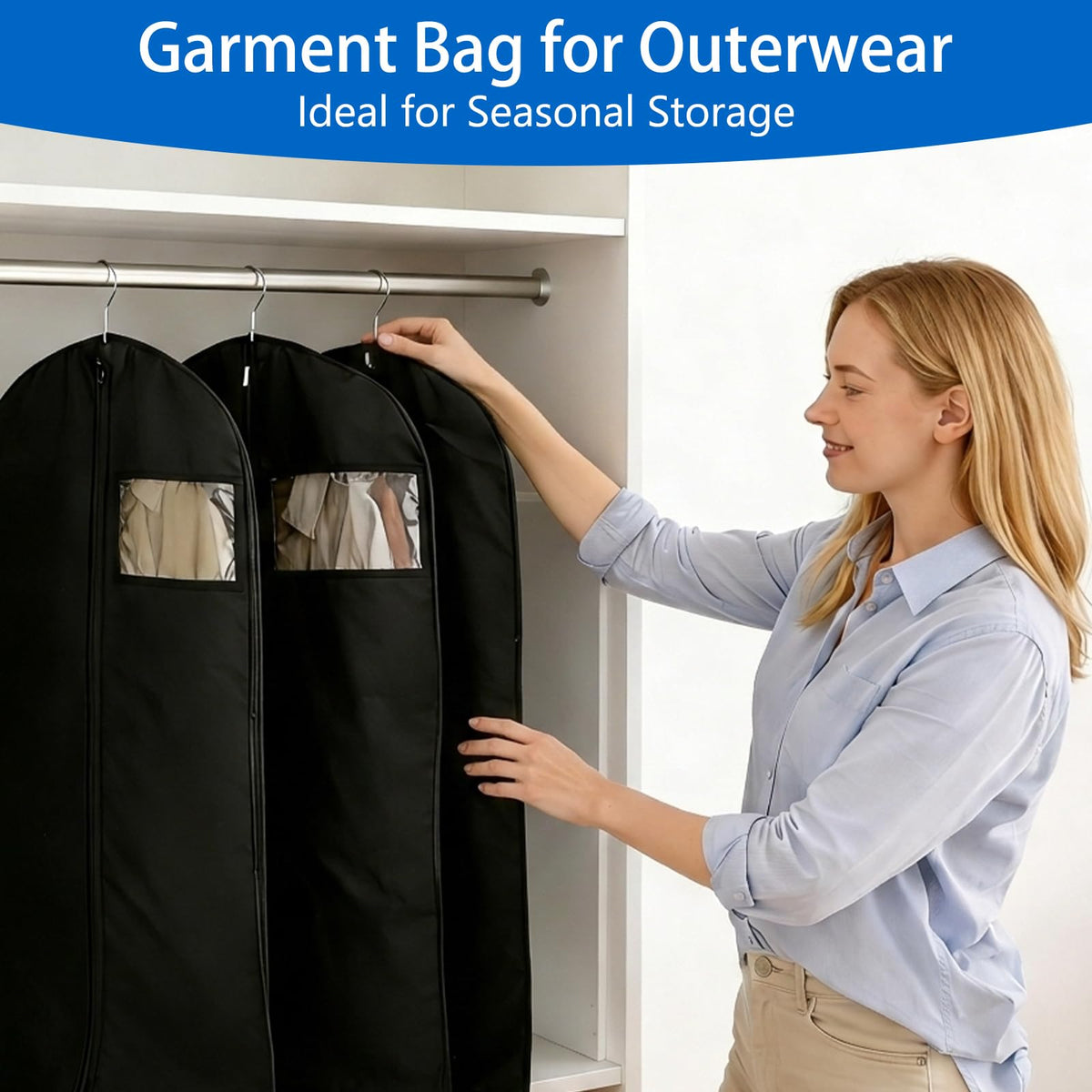 Sevenpers 6 Pack Suit Bags Garment Bags for Hanging Clothes 60x100cm Black