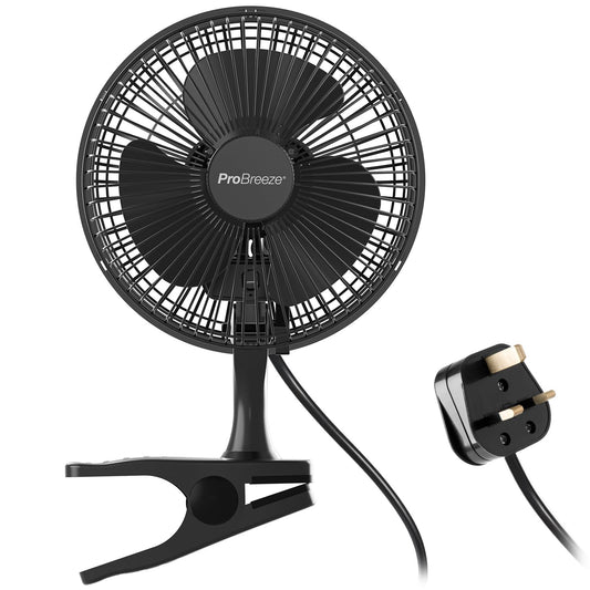 Pro Breeze 6 Inch Clip on Fan with 2 Speeds, Mains Powered, 360? Rotation, Silent with Strong Airflow, Energy Efficient - Mini Plug in, Ideal for Bed,