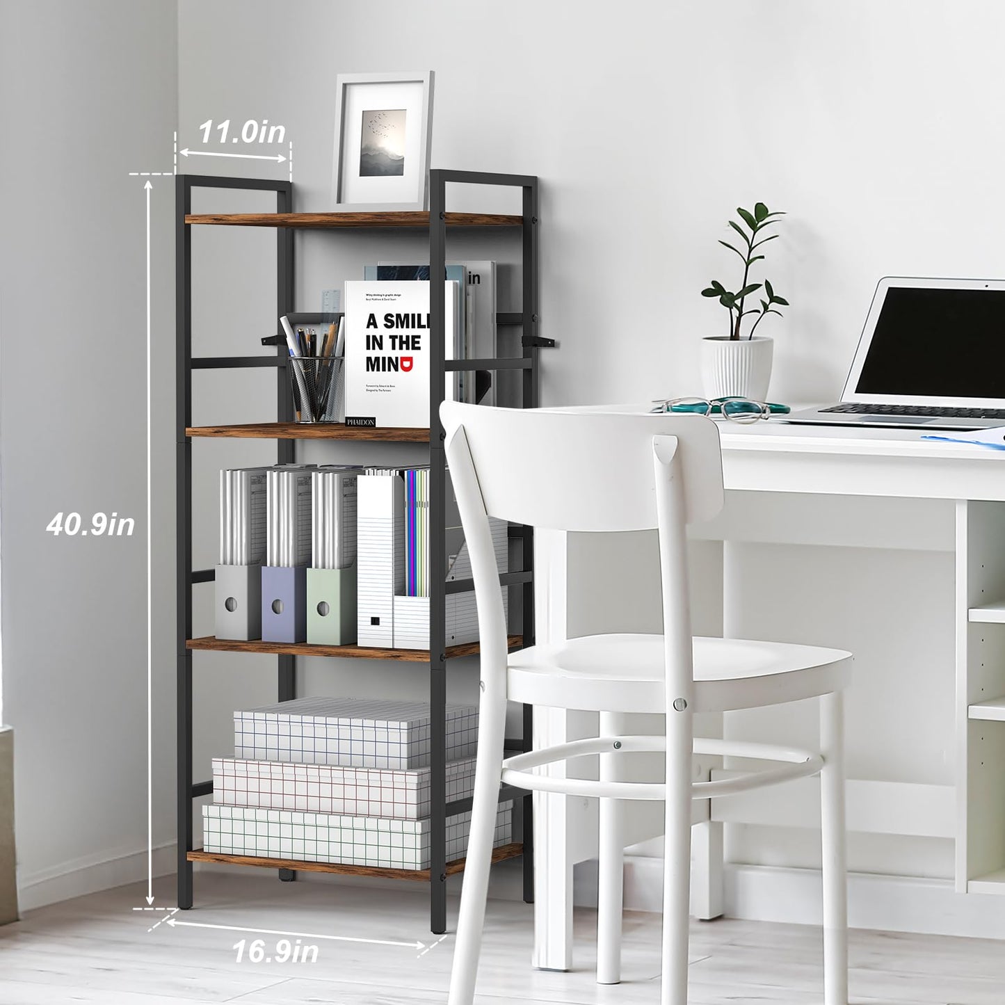 CADUKE 4 Tier Bookshelf with Storage, Brown Open Etagere Bookcase
