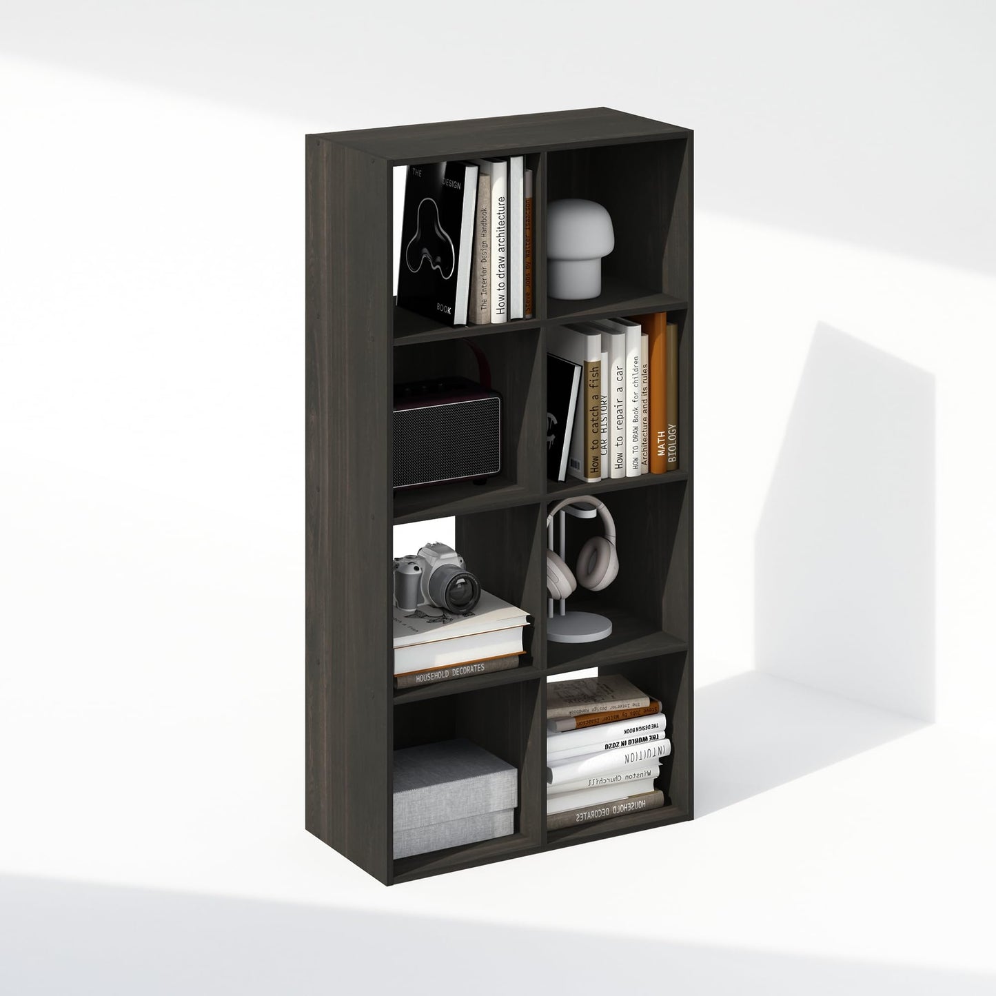 Furinno PELLI Book Shelf, 8-Cube Bookshelf, Horizontal Cube Storage Organizer Bookcase, 11.7 x 23.7 x 47, for Living Room, Bedroom, Home Office