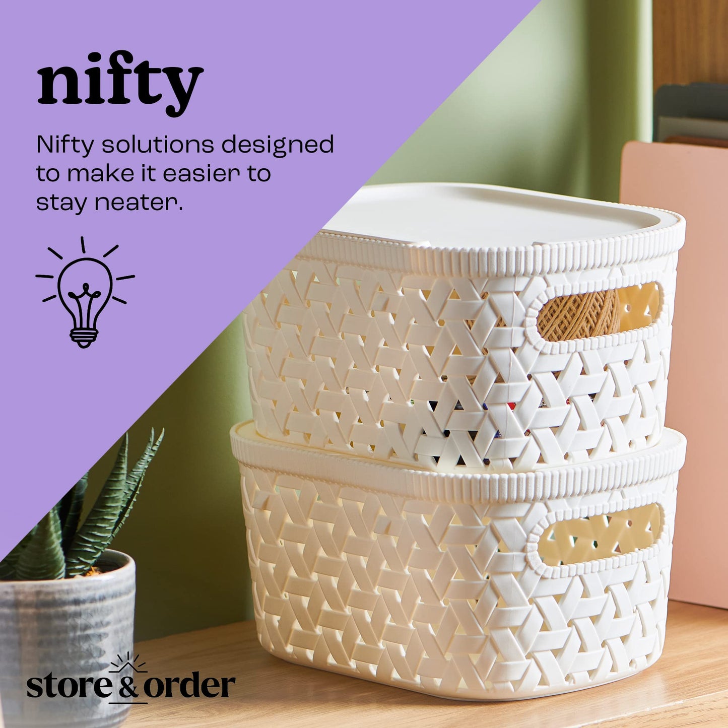 Store & Order Lid for Stackable Storage Basket - Compatible Extra Small Storage Basket - Transforms basket into stackable box, White, Extra Small