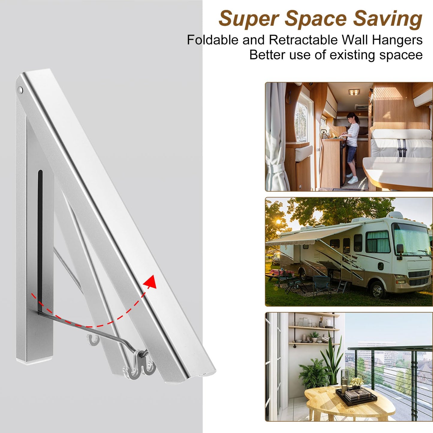 sourcing map 2pcs Retractable Clothes Rack for Laundry, Aluminum Clothes Drying Rack Wall Mounted with 80cm/31 Rod