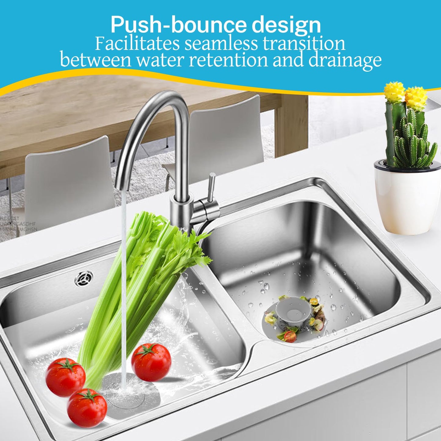 HUAERSICO Universal Silicone Drain Plug - Washbasin Plug and Bathtub Plug with Press and Hair Strainer Function
