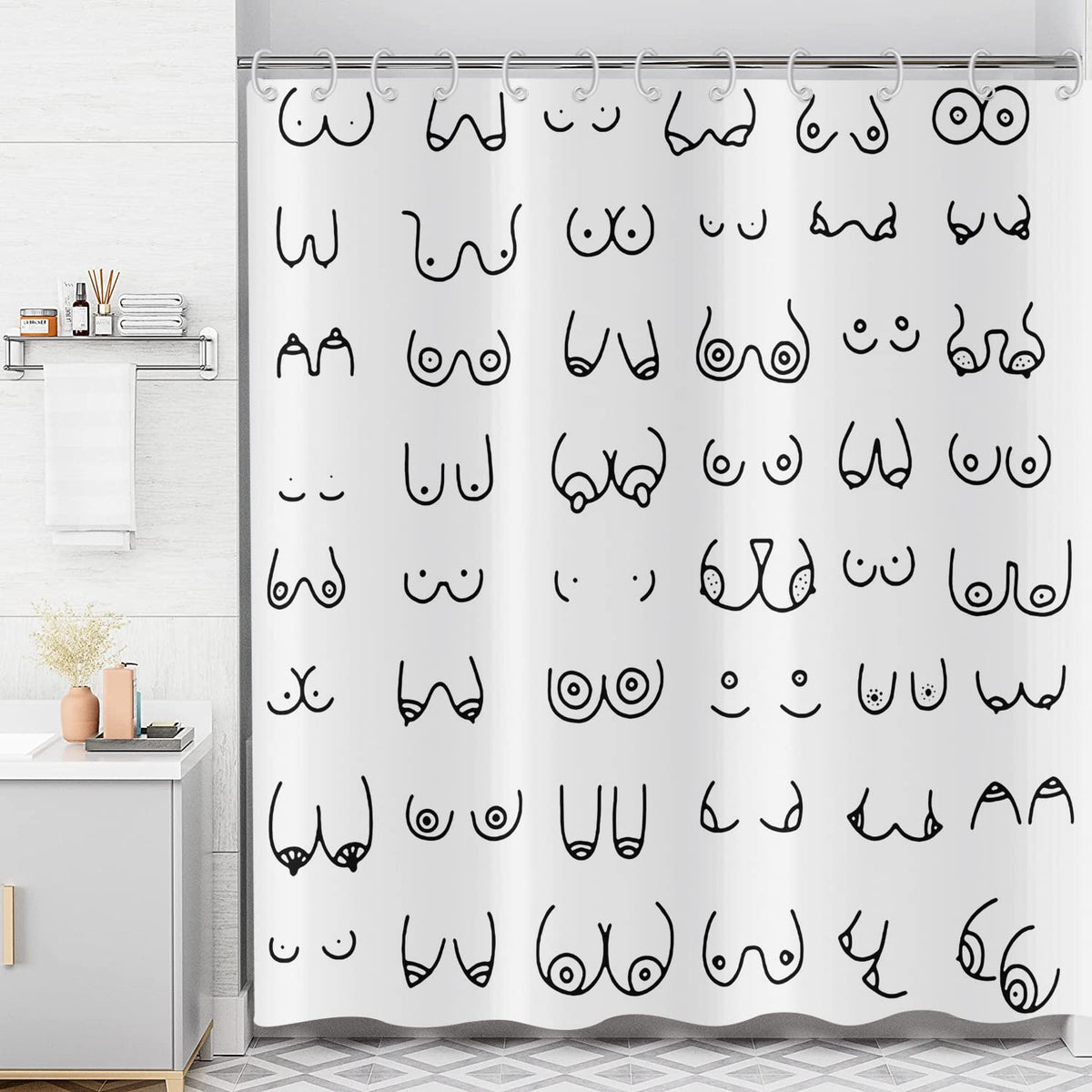 ASDCXZ Shower Curtain Black White 180x200 cm, Modern Simple Funny Black White Graffiti Lines Washable Fabric Bath Shower Curtains Polyester Textile