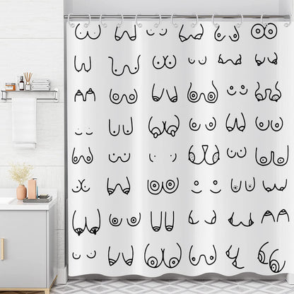 ASDCXZ Shower Curtain Black White 180x200 cm, Modern Simple Funny Black White Graffiti Lines Washable Fabric Bath Shower Curtains Polyester Textile