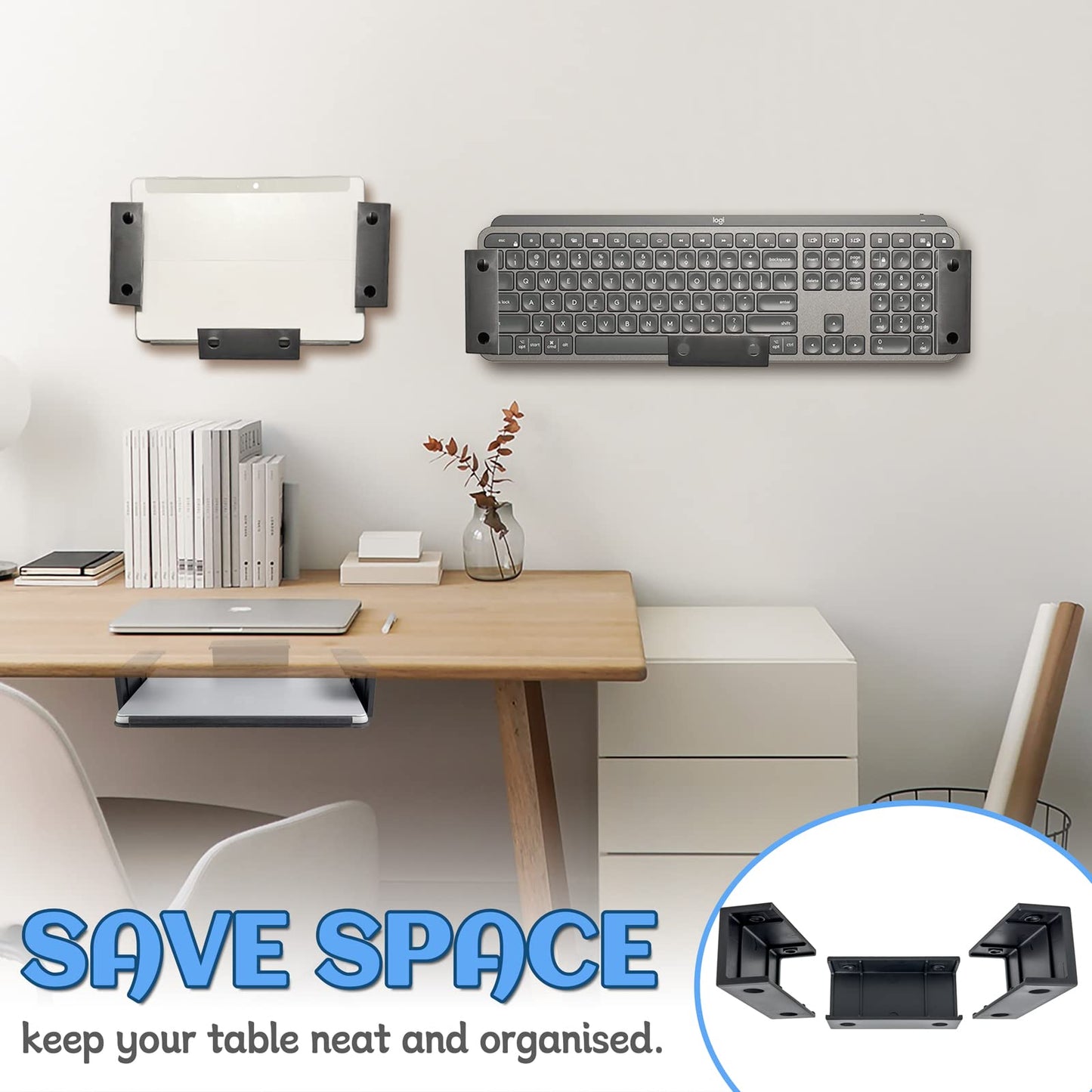 sciuU Under Desk & Wall Mount Holder Storage for Laptop Tablet Keyboard