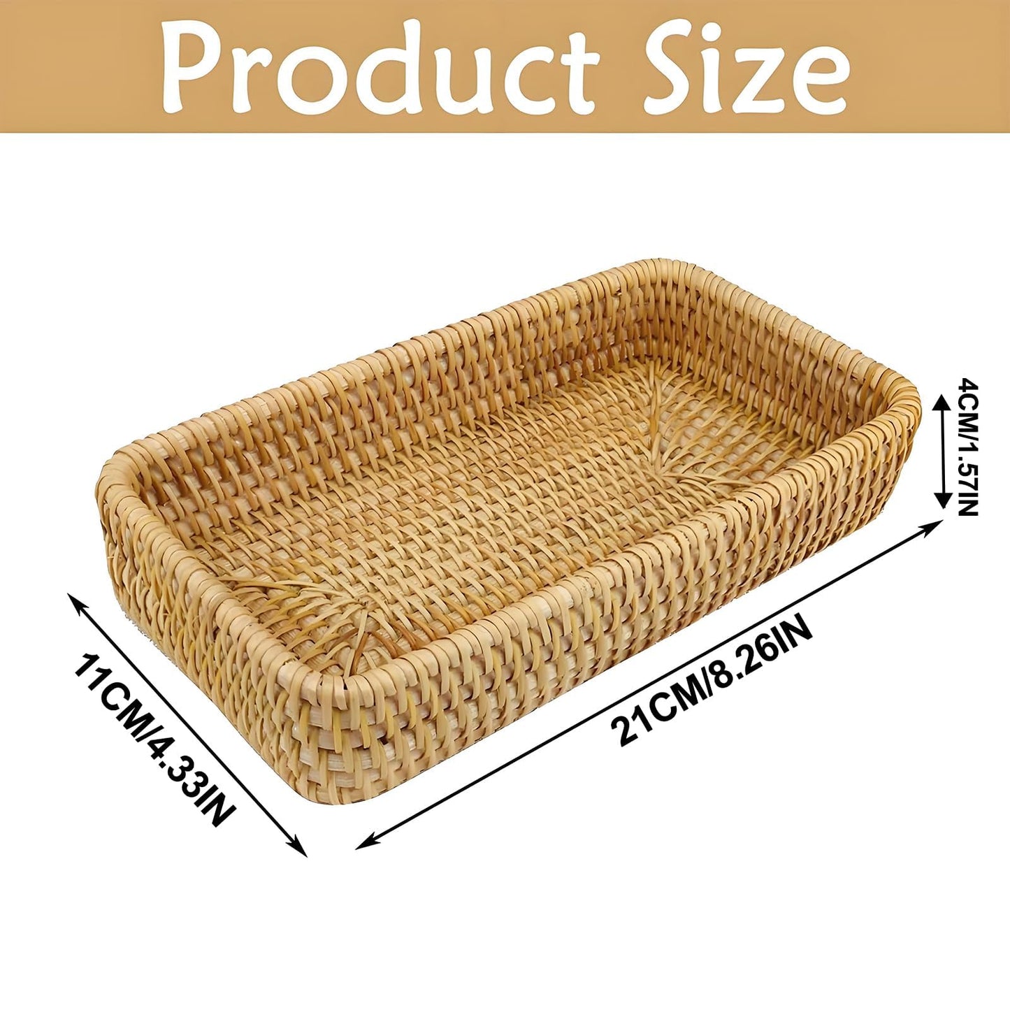 Alriedy 1 PCS Rattan Wicker Tray Basket Narrow Storage Tray Organizer, Rectangular Small Rattan Basket – Stylish Durable Organizer for Bathroom