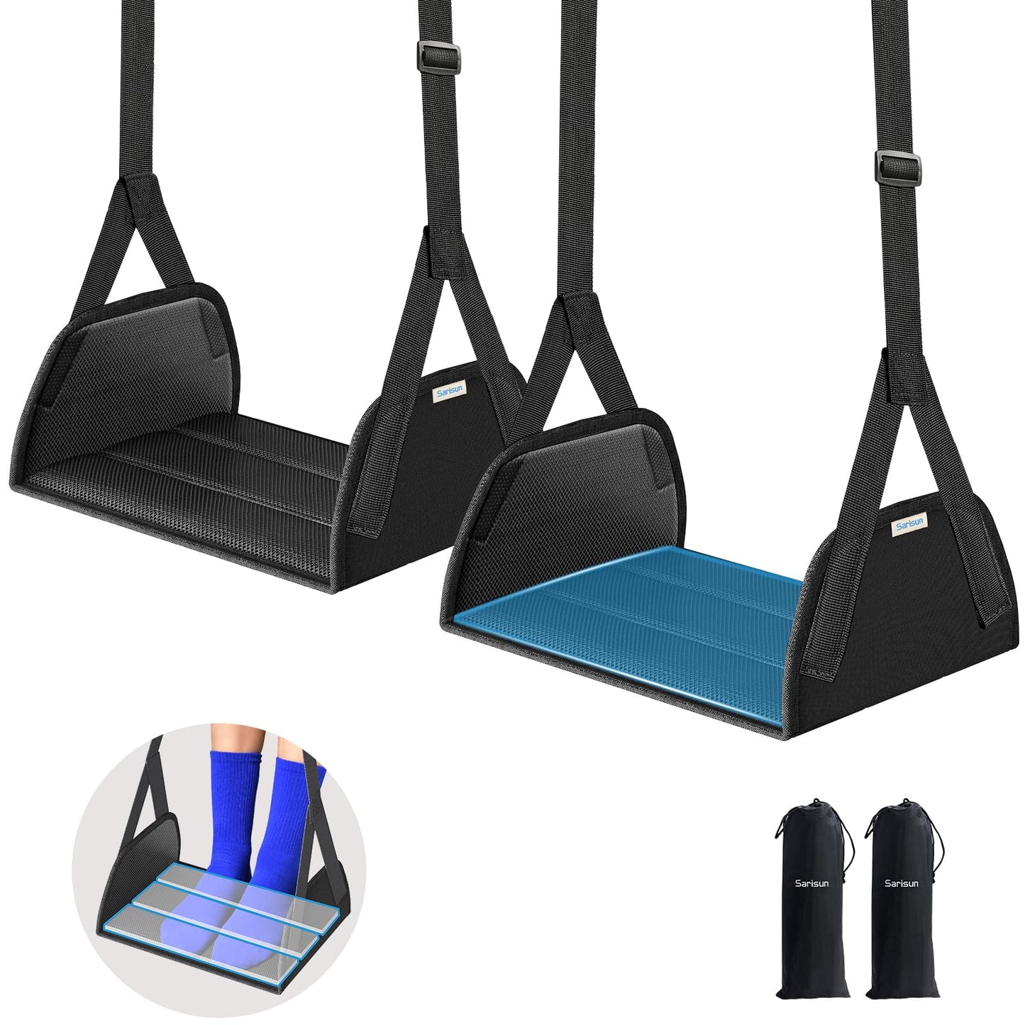 SARISUN Foot Hammock for Flight 2-Pack Foot Rest with Portable Carry Bags