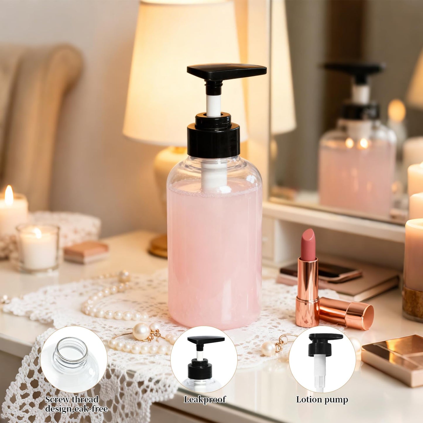 Rieoany 300ml Plastic Soap Dispenser 3 Pack, Refillable Pump Bottle for Shampoo Conditioner