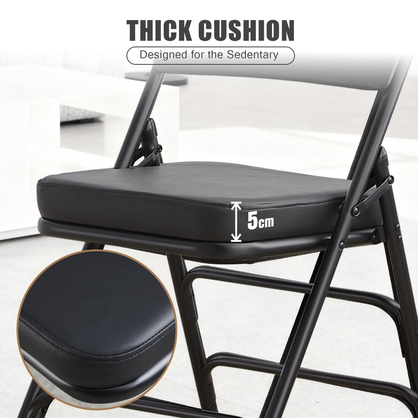 CHAIRABLE Padded Folding Chair with Thick Cushion, 1 Pack Black