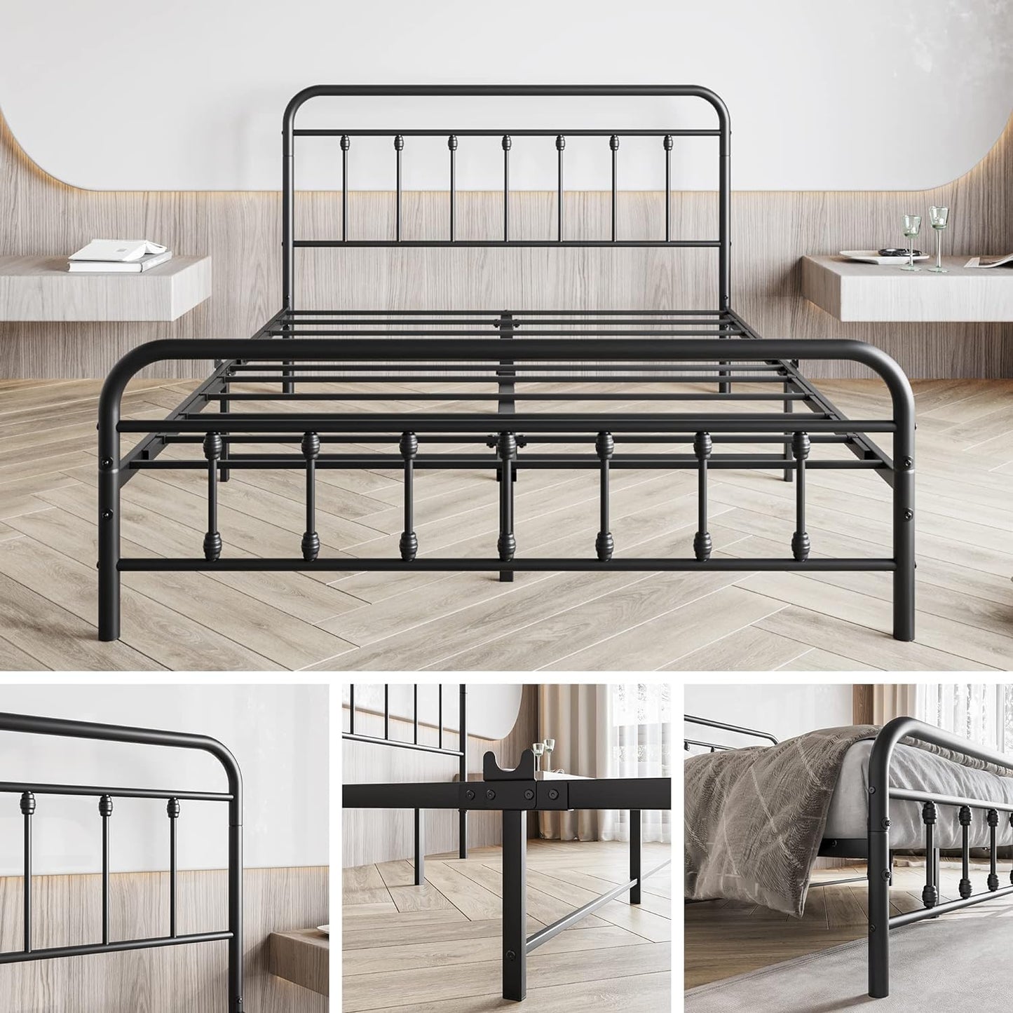 DUMEE King Size Bed Frame with Headboard and Footboard/Under Bed Storage, Metal Bed Frames King Size Mattress Base No Box Spring Needed