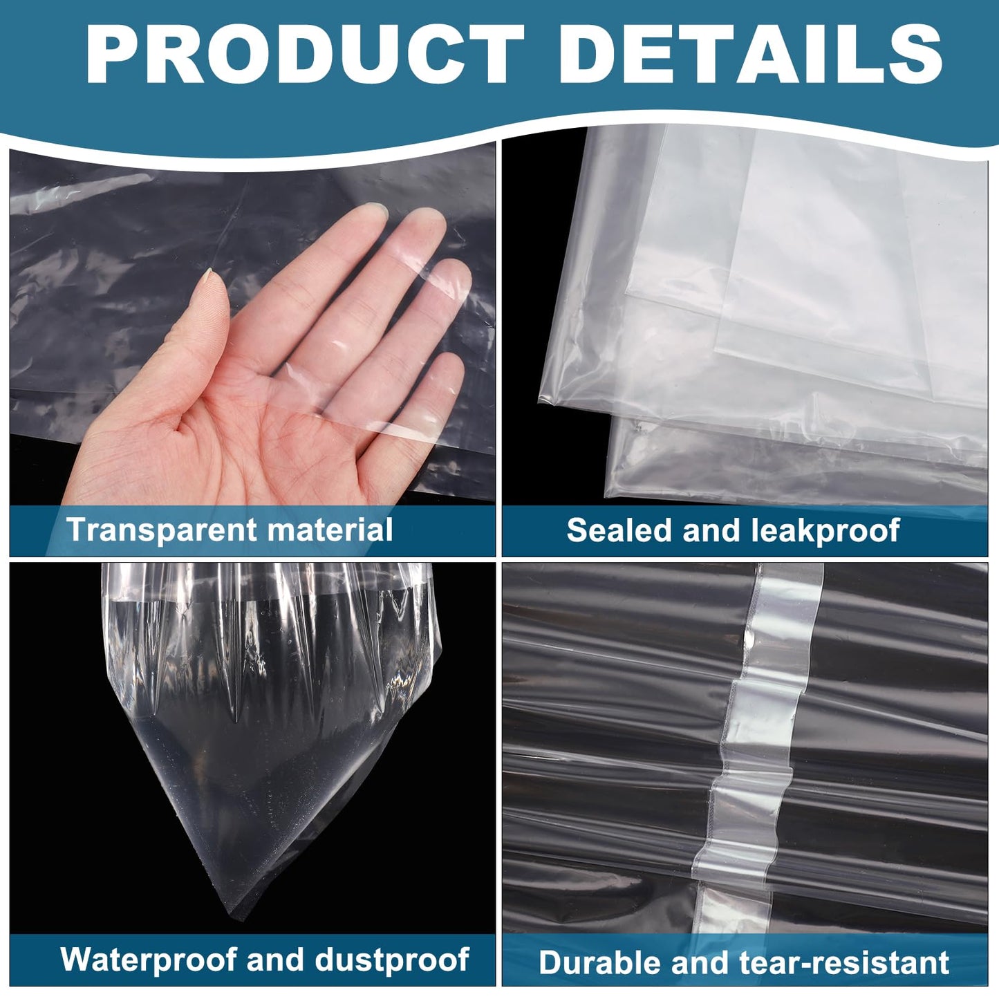 saerryor Large Clear Plastic Storage Bags,10Pcs Flat Large Plastic Bags