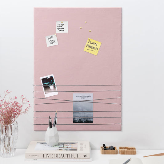 Navaris Photo Pin and Clip Board - Velvet Board for Hanging, Pinning, Displaying Photos, Pictures for Bedroom - Contemporary Pinboard - Pink, Large