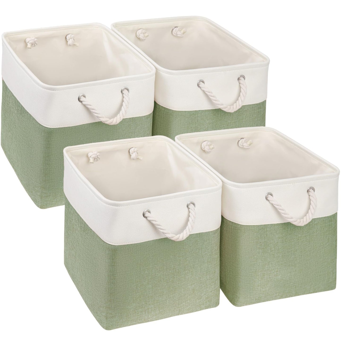 SOCOHOME Fabric Cube Storage Boxes,30x30x30cm Canvas Storage Baskets for Nursery Closet Toys Shelf(Green/White, Set of 4)