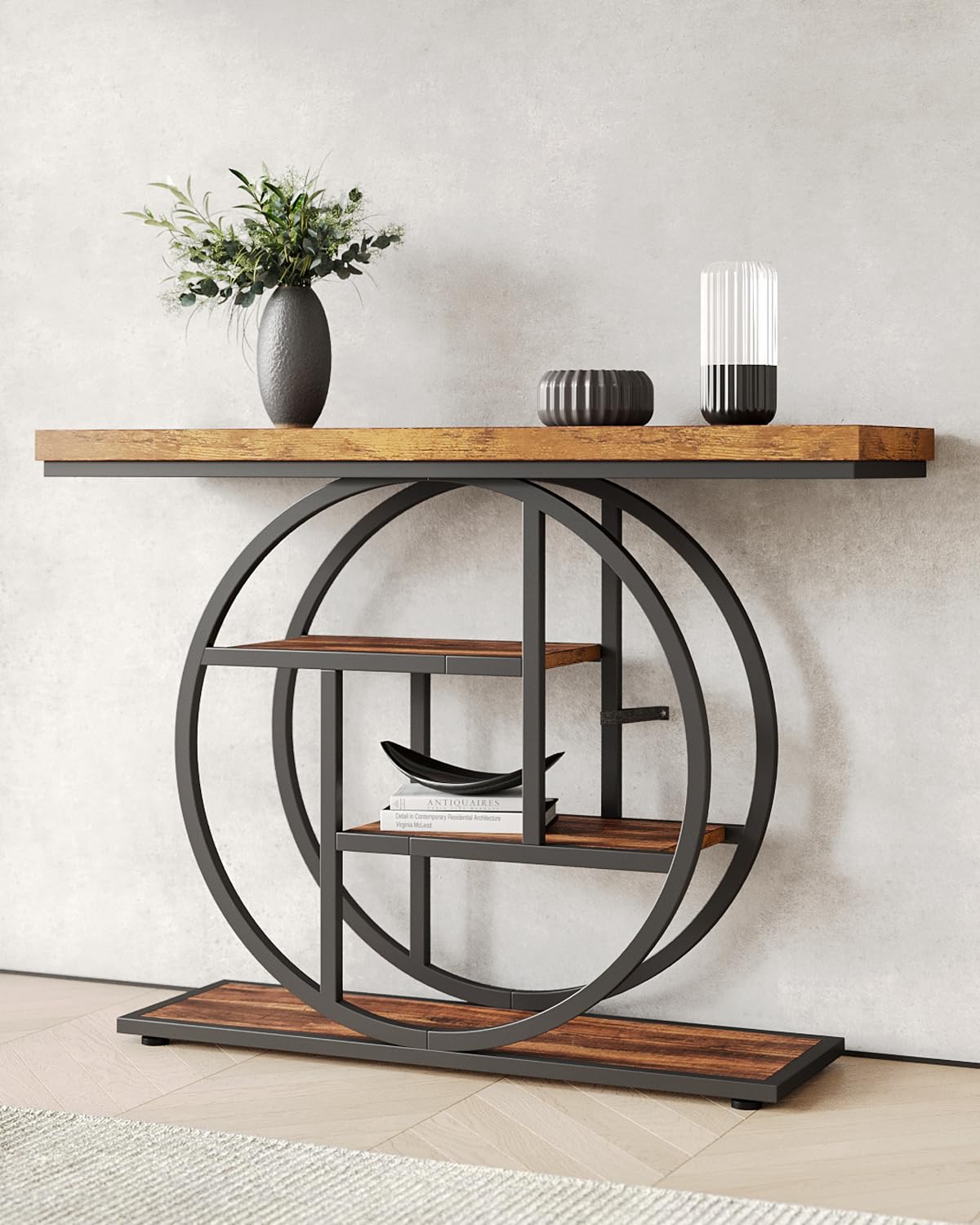 LITTLE TREE Console Table, 4-Tier Entryway Table, 41.3-Inch Industrial Sofa Table for Living Room, Foyer Hallway Table for Entrance