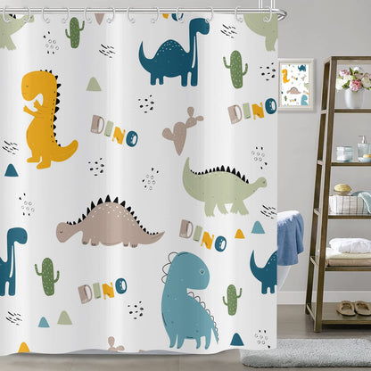 Hnmdmyi Cartoon Dinosaur Shower Curtain 180x200, Colorful Funny Animal Graffiti Cute Dino Children Kids Bathroom Curtains with Hooks Waterproof