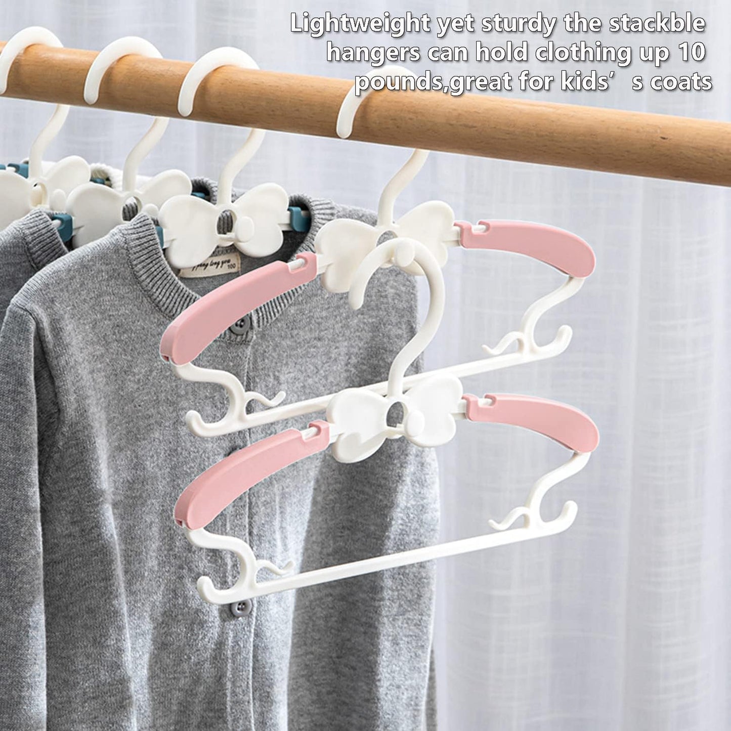 Baby Hangers 20 Pack, Adjustable Kids Hangers with Stackable Hooks Pink