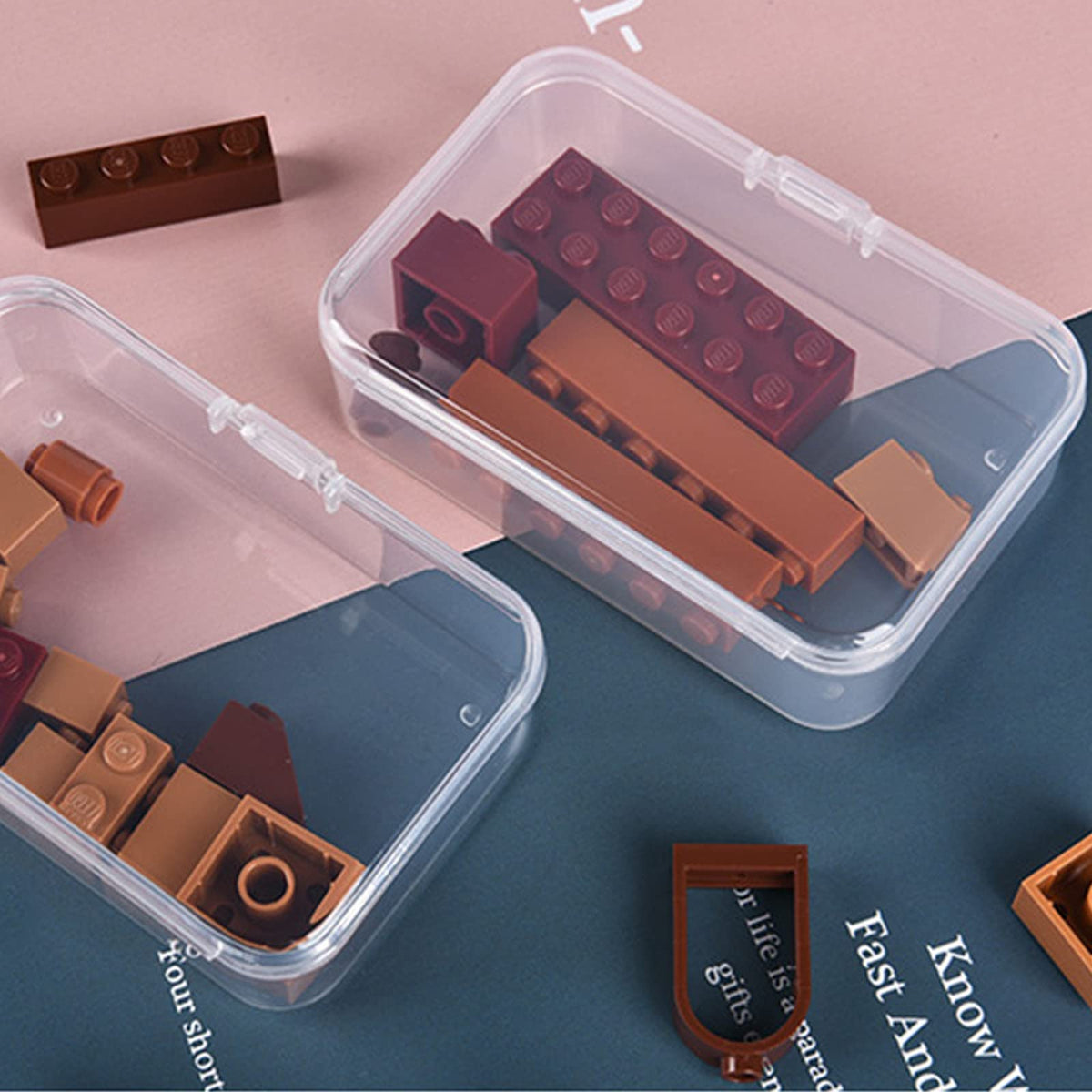 Thintinick 100 Pack Rectangular Clear Plastic Storage Containers Box with Hinged Lid for Beads and Other Small Craft Items 3.35 x 2.17 x 0.98 inch