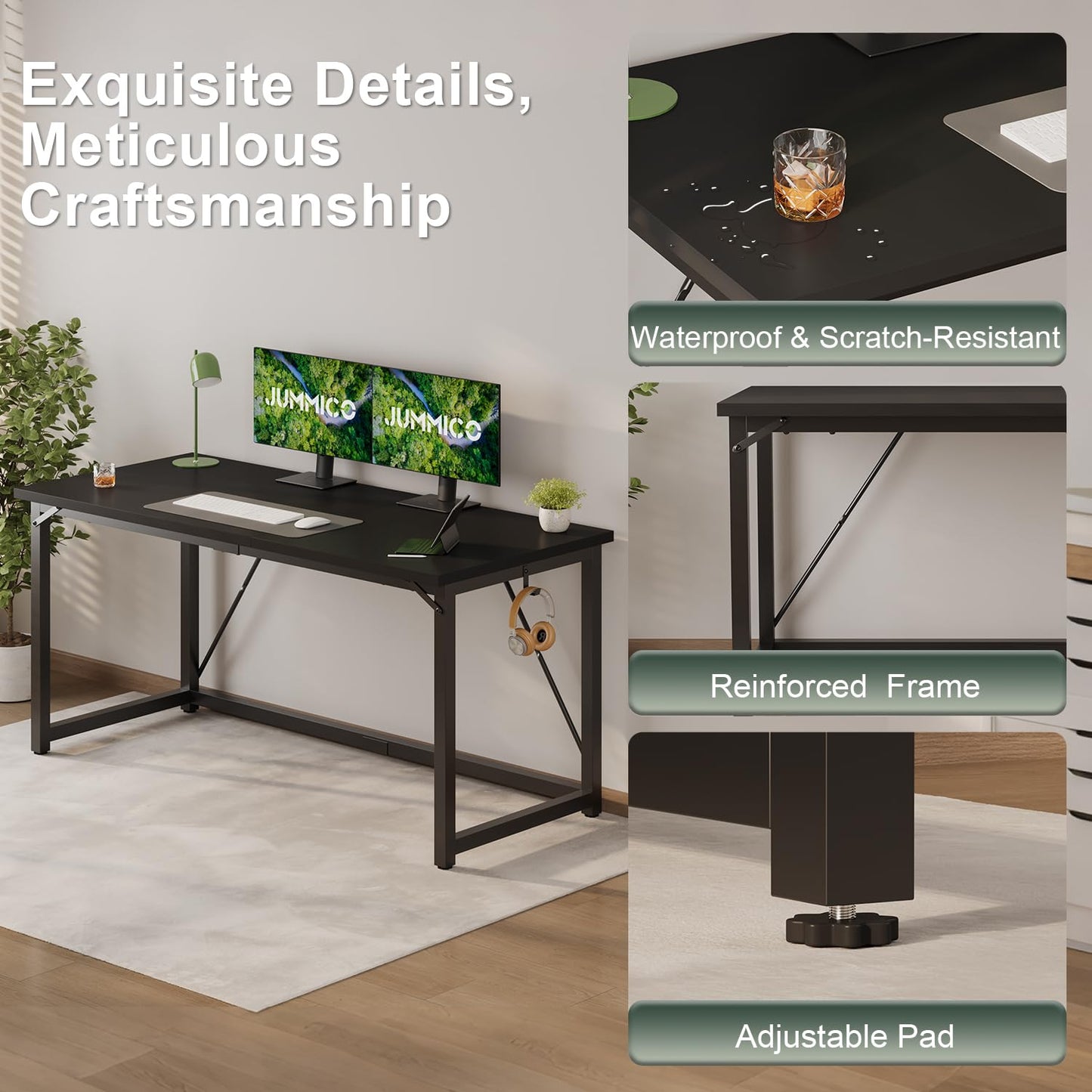 JUMMICO Computer Desk Table Workstation 120 x 50 x 75 cm for Office Living Room Bedroom Simple Assembly Industrial Design Black Desk Metal Frame,Black