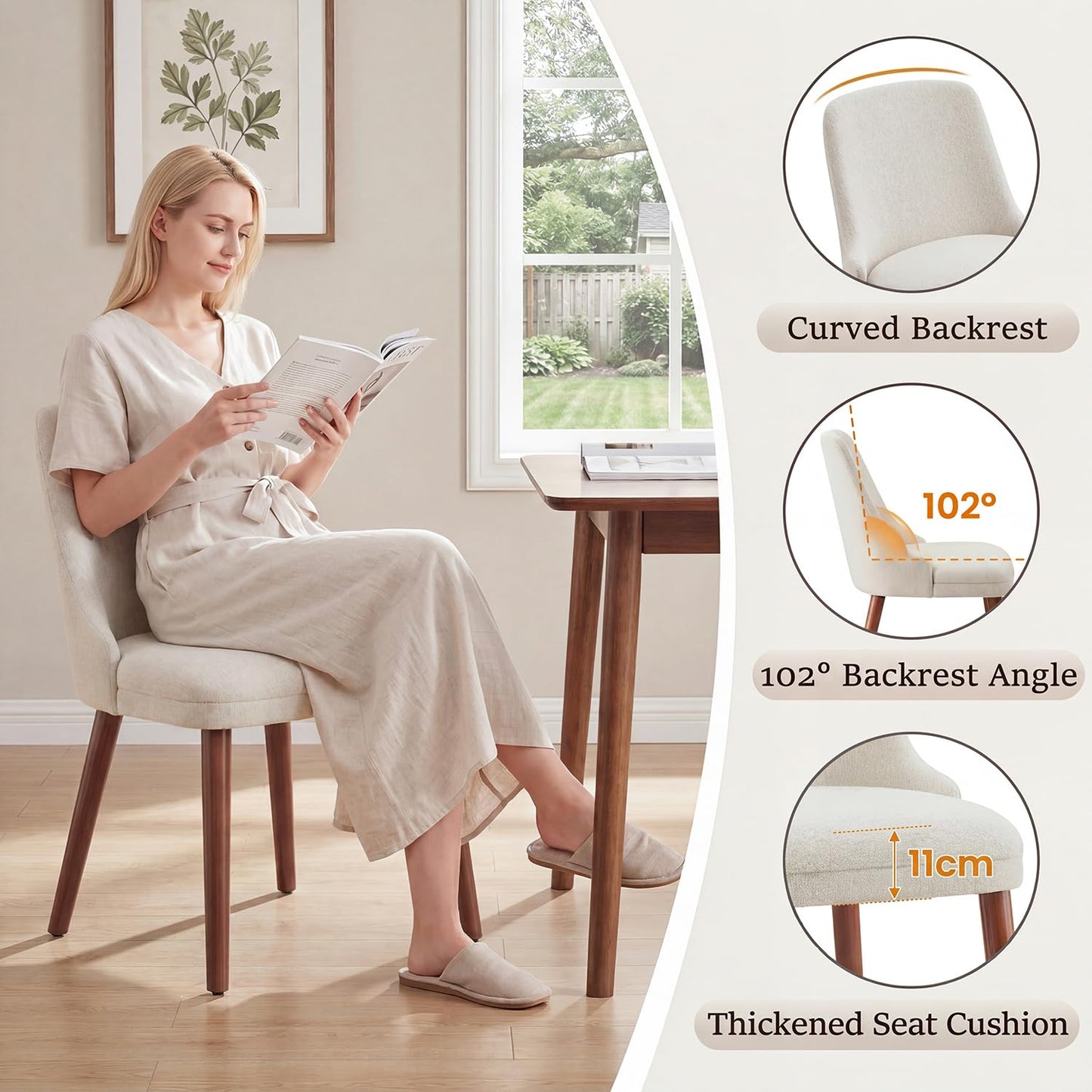 Dining Chairs Set of 4, Upholstered Dining Room Chairs with Ergonomic High Back, Thick Padded Seat, Skin-Friendly Fabric