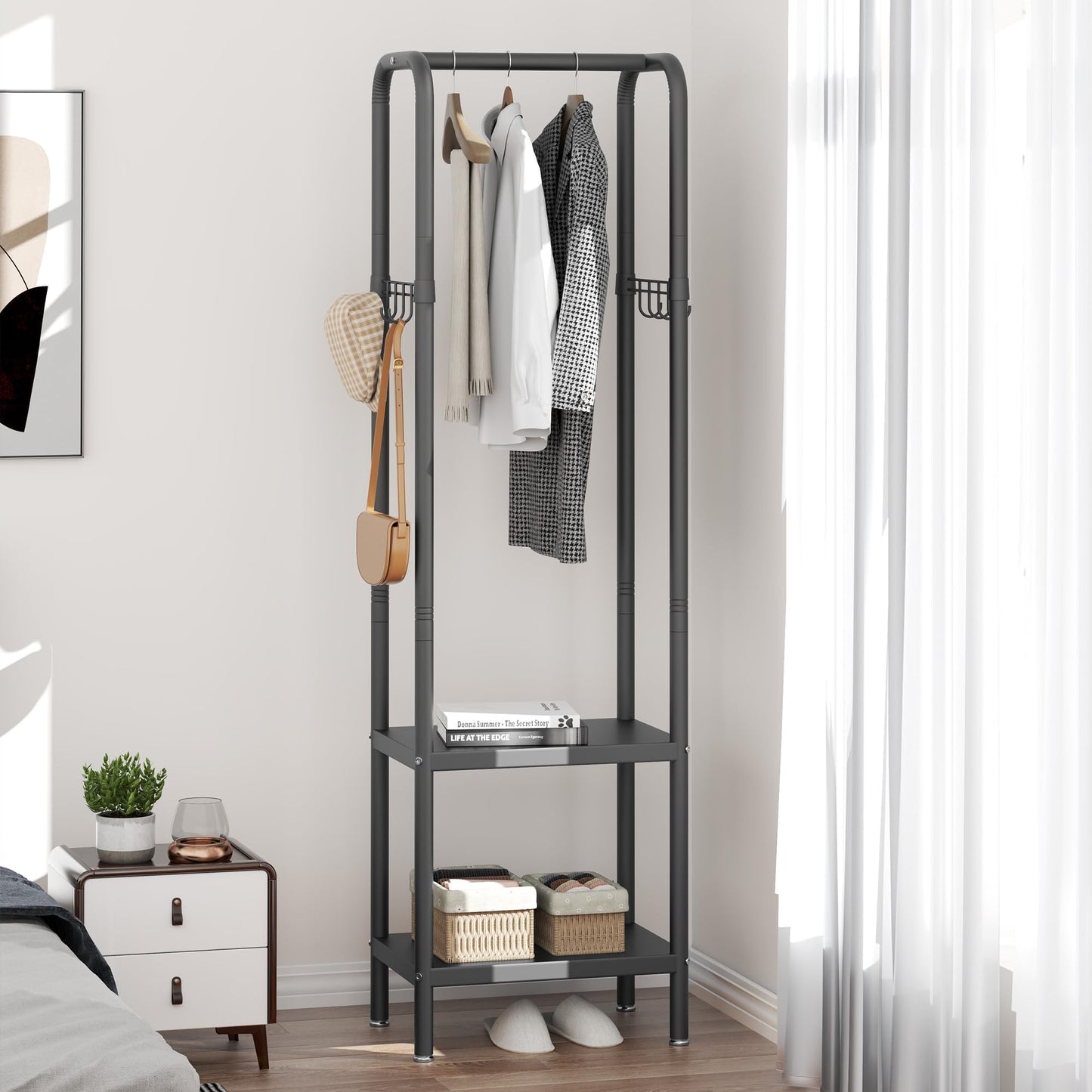 ZHYOCOGY Metal Coat Stand, Small Coat Rack with Shelf and Hook