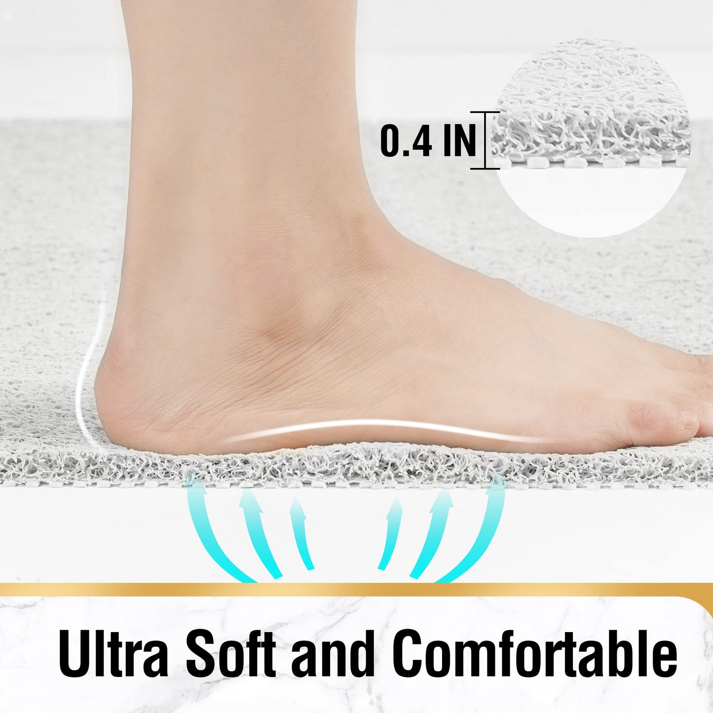 HITSLAM Non Slip Bath Mat 101x51 cm, Shower Mats for Inside Shower, White
