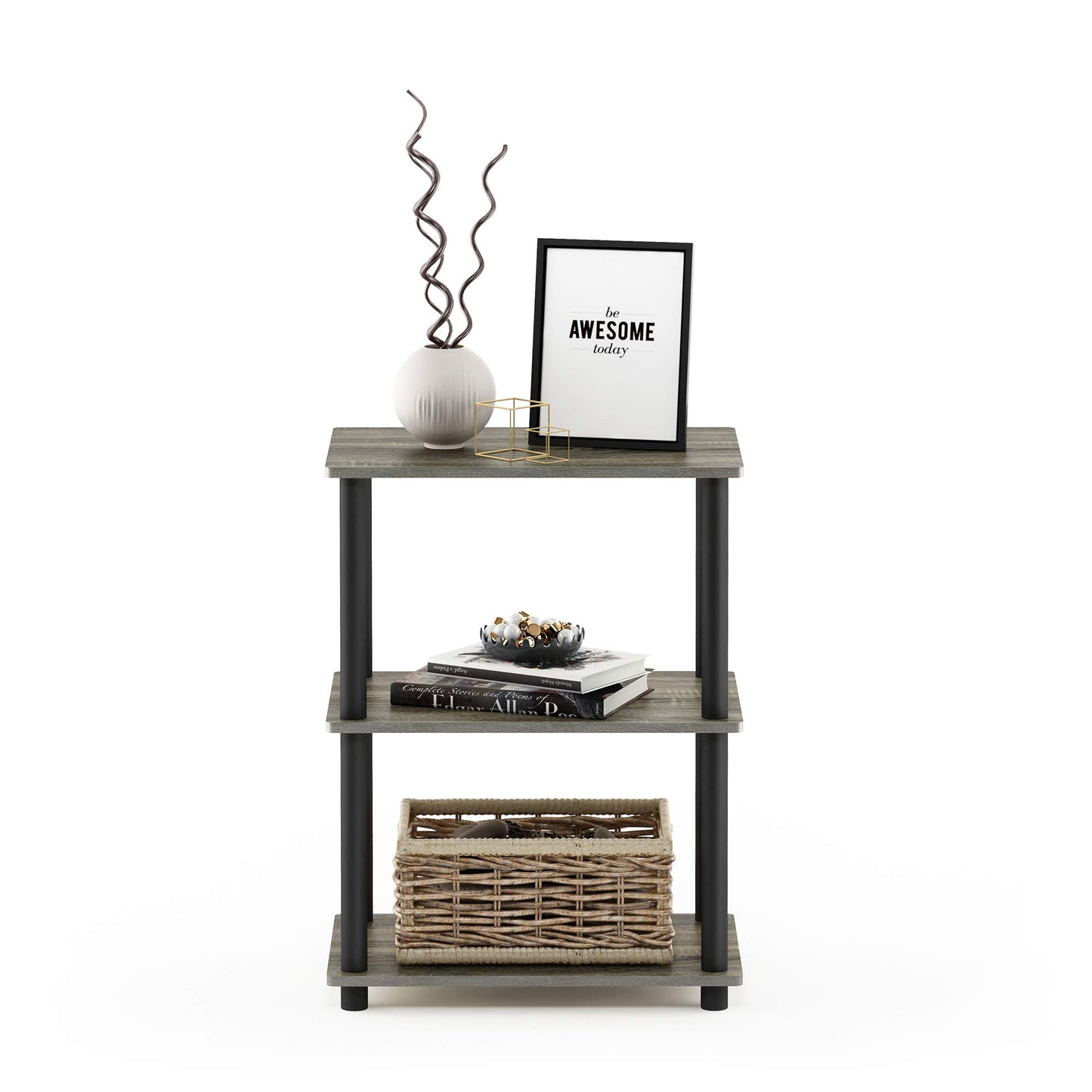 Furinno TURN-N-TUBE Storage Shelves, 3-Tier Book Shelf, Corner Shelf, Toolless Open Shelves, for Organization and Storage, Living Room, Garage