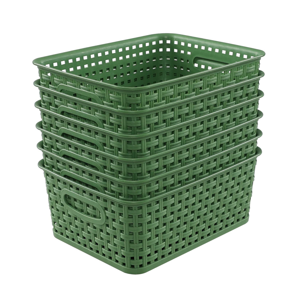 Mayish Plastic Weave Basket, Plastic Woven Cupboard Storage Baskets, Green, 6 Pack