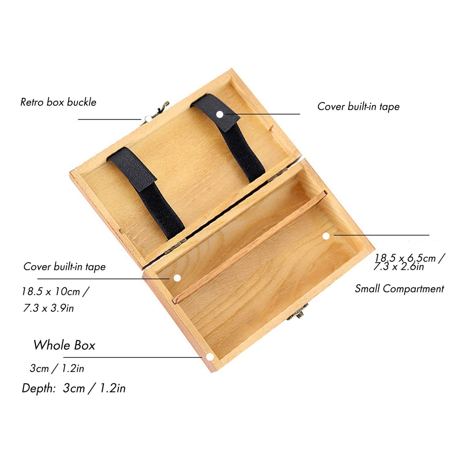 Hztyyier Wooden Pencil Case, Art Supplies Storage Organizer Box, 7.8 x 4.6 x 2.2 inches