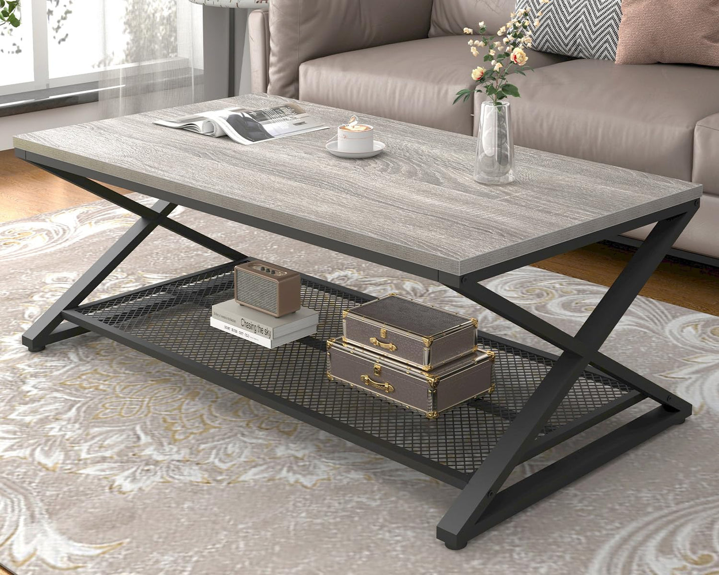 LVB Coffee Table for Living Room Coffee Tables With Storage 120cm Grey