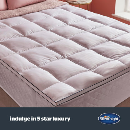 Silentnight Hotel Collection Mattress Topper Double Bed - Luxury Soft Silky Comfortable 5cm Thick Deep Mattress Protector Pad Cover with Deep Fit