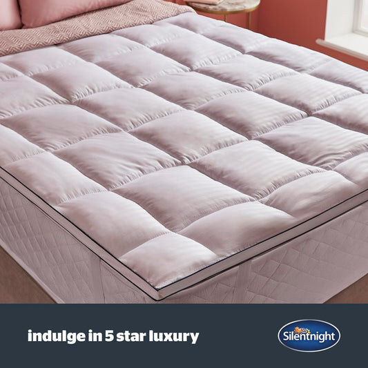 Silentnight Hotel Collection Mattress Topper King Size - Luxury Soft Silky Comfortable 5cm Thick Deep Mattress Protector Pad Cover with Deep Fit
