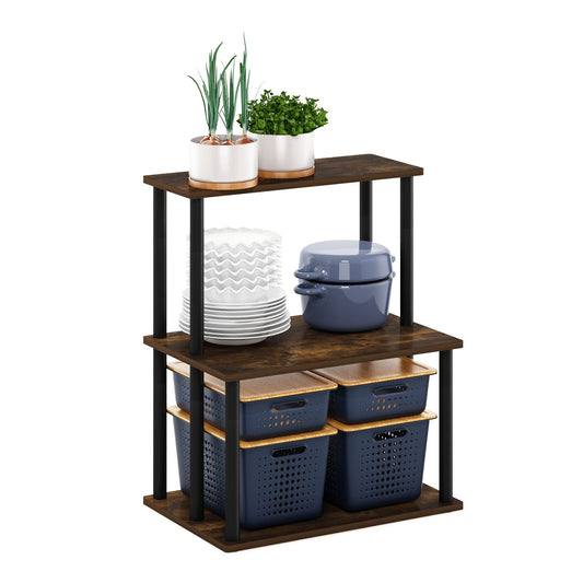 Furinno TURN-N-TUBE Coffee Bar, 3-Tier Bakers Rack, Kitchen Shelves, for Pantry Organizers and Storage, Kitchen Organization, Amber Pine